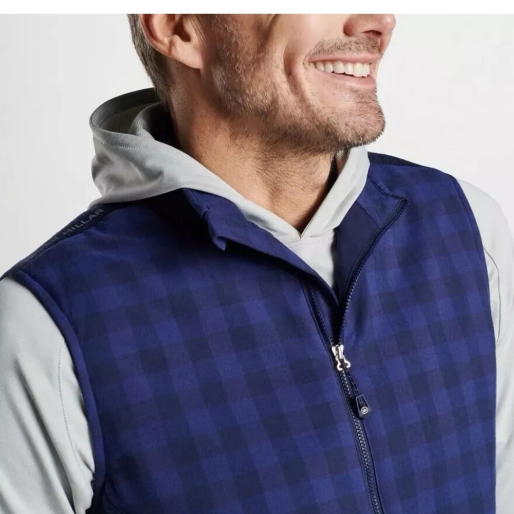 New $220 Peter Millar Full Zip "Performance Flannel" Golf Vest Size Large & Med - Picture 6 of 8